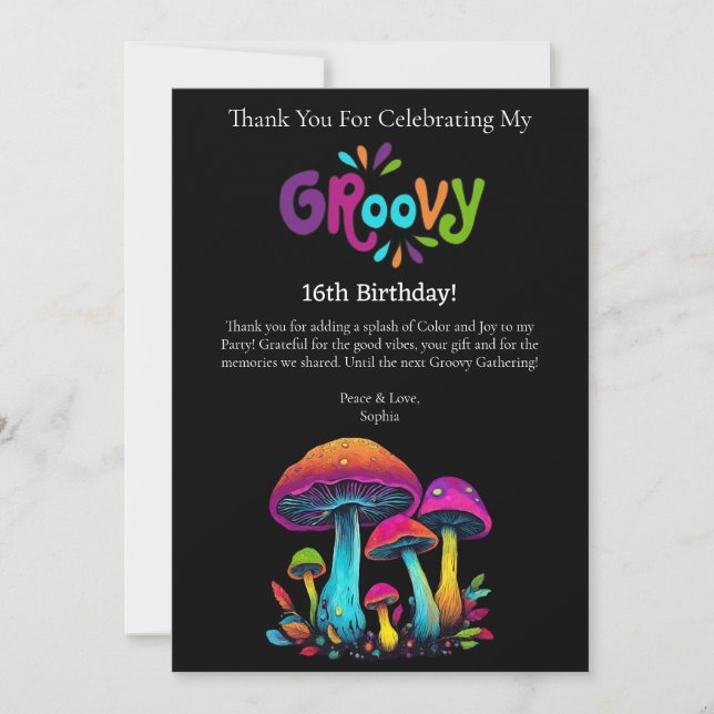Thank You-Groovy Psychedelic Colorful Mushrooms- Invitation (Front)