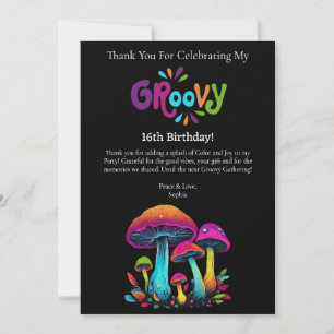 Thank You-Groovy Psychedelic Colorful Mushrooms- Invitation