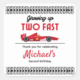 Thank You Growing Up Two Fast Red Race Car Boy 2nd Square Sticker
