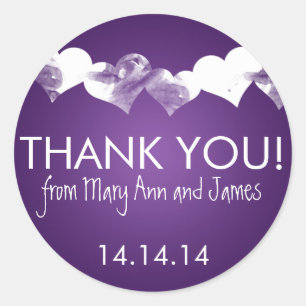 Thank you Grunge Hearts Purple Classic Round Sticker