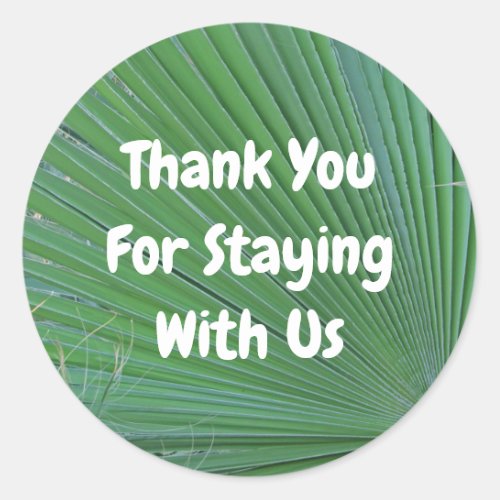 Thank You Guest Green Tropical  Leaf House Rental Classic Round Sticker