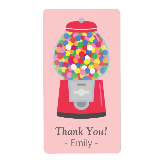 Thank You, Gumball Machine, Candy Party Label (Front)