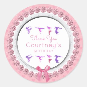 Thank You Gymnastics Birthday Party Favor Tumbling Classic Round Sticker by angela65 at Zazzle
