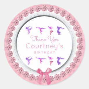 Thank You Gymnastics Birthday Party Favor Tumbling Classic Round Sticker