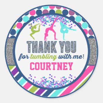 Thank You Gymnastics Tumbling Birthday Party Classic Round Sticker by TiffsSweetDesigns at Zazzle