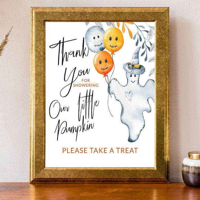 Thank You Halloween Baby Shower Favor Poster (Little Pumpkin halloween party sign)