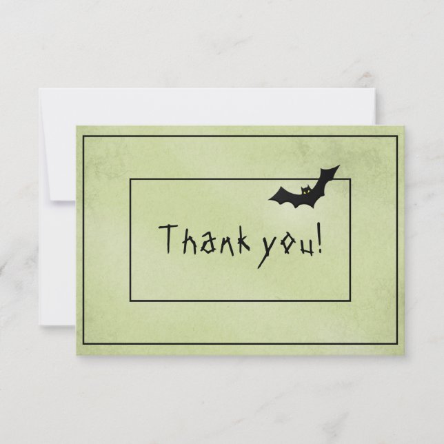 Thank You Halloween Black Bat Green Grunge Texture Card (Front)