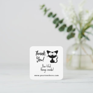 Thank You Halloween Black Cat Drawing Square Business Card