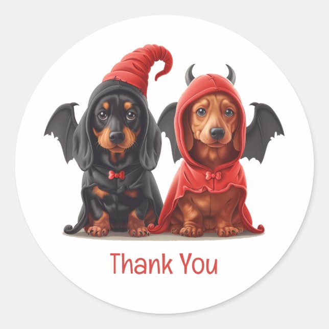 Thank You Halloween Dachshund Dogs Devil Bat Classic Round Sticker (Front)