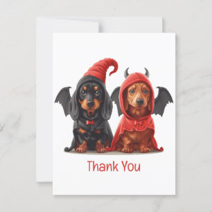 Thank You Halloween Dachshund Dogs Devil Bat Postcard