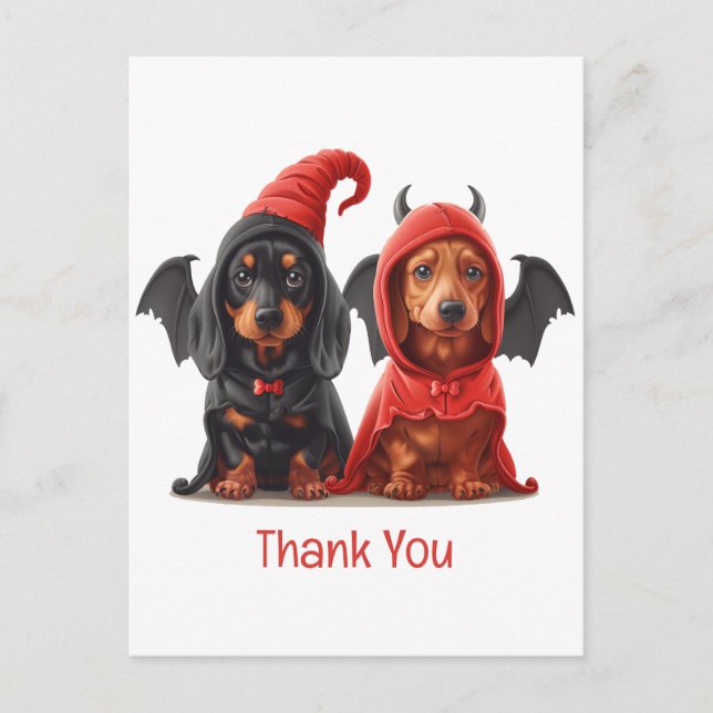 Thank You Halloween Dachshund Dogs Devil Bat Postcard (Front)