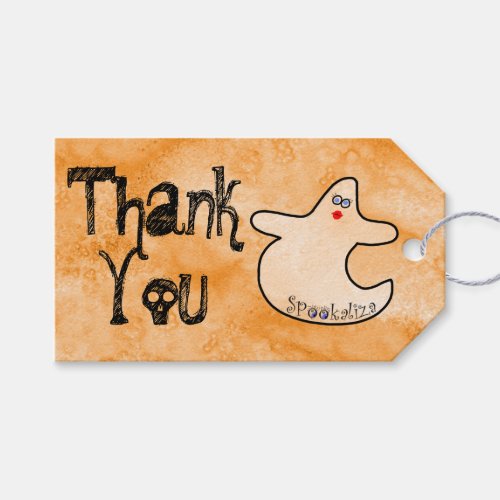 Thank You Halloween Diva Ghost Orange Grunge Gift Tags