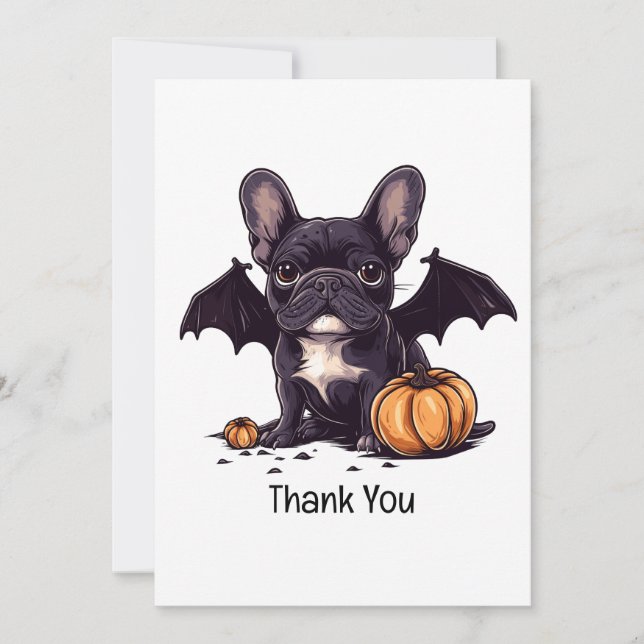Thank You Halloween French Bulldog Bat Pumpkins Card (Front)