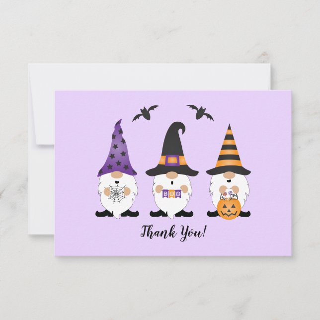 Thank You Halloween Gnomes Purple Orange Card (Front)