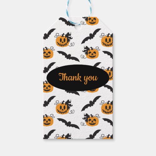 Thank You Halloween Pumpkin Bat Pattern Orange Gift Tags