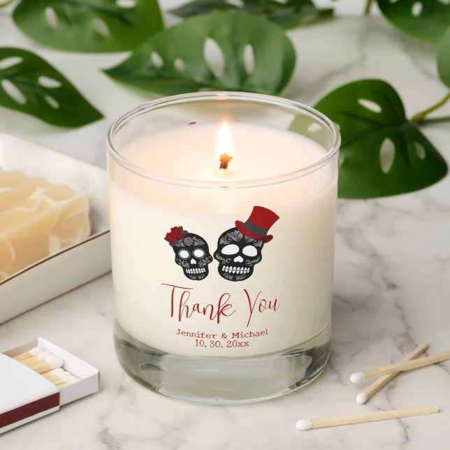  thank you halloween spooky skeletons wedding red scented candle (Lit)