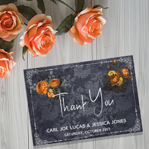 Thank You Halloween Wedding Orange Rose Card