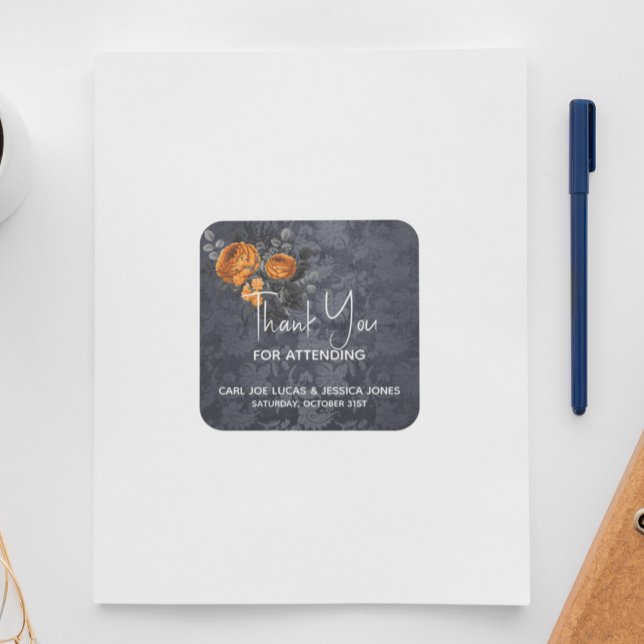 Thank You Halloween Wedding Orange Rose Square Sticker (Creator Uploaded)
