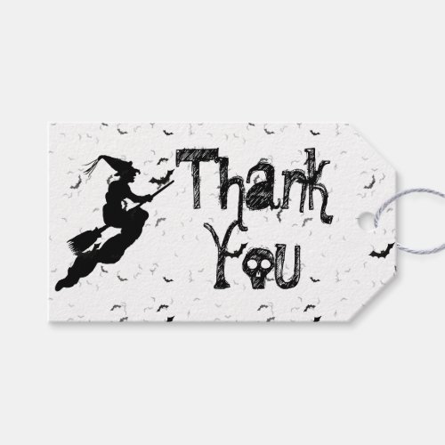 Thank You  Halloween Witch Silhouette BlackWhite Gift Tags