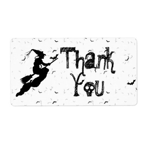 Thank You  Halloween Witch Silhouette BlackWhite Label