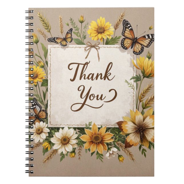 Thank you Hand drawn wildflowers, wheat stalks Notebook (Front)