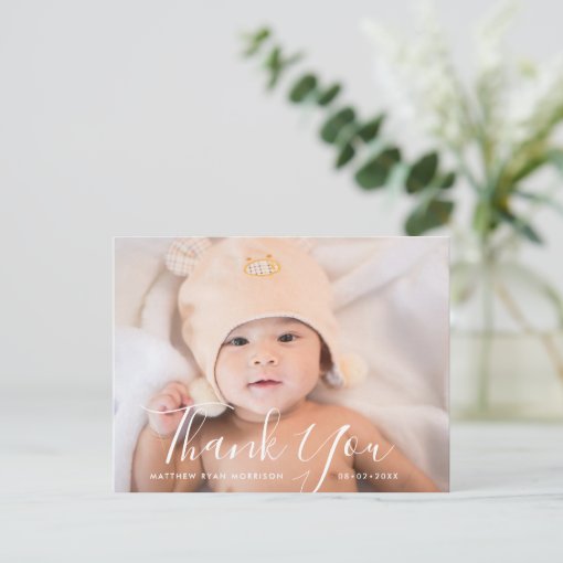 THANK YOU | hand lettering baby announcement Postcard | Zazzle