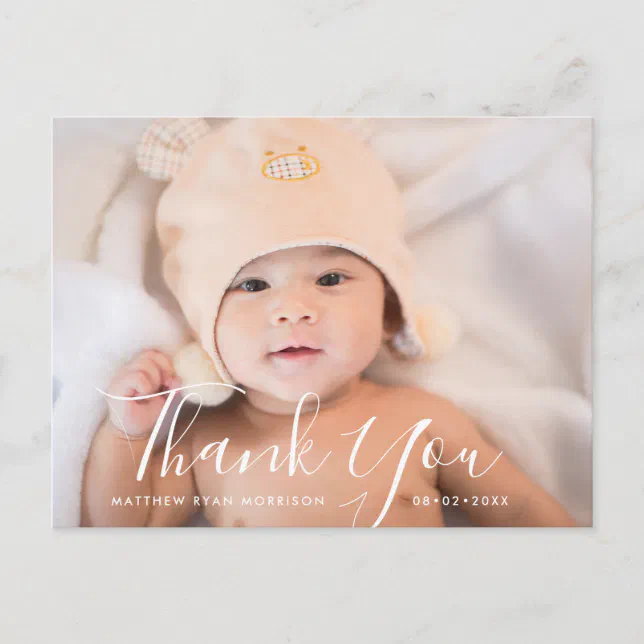 THANK YOU | hand lettering baby announcement Postcard | Zazzle