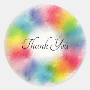 Thank You Hand Script Colorful Template Pink Red Classic Round Sticker