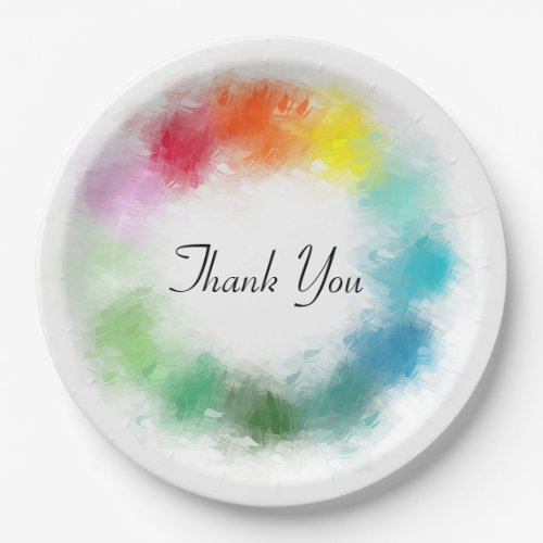 Thank You Hand Script Pink Red Orange Yellow Green Paper Plates