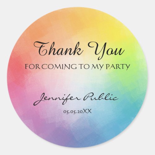 Thank You Hand Script Text Elegant Rainbow Colors Classic Round Sticker