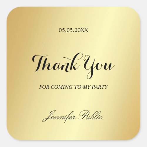 Thank You Hand Script Text Glamour Gold Template Square Sticker