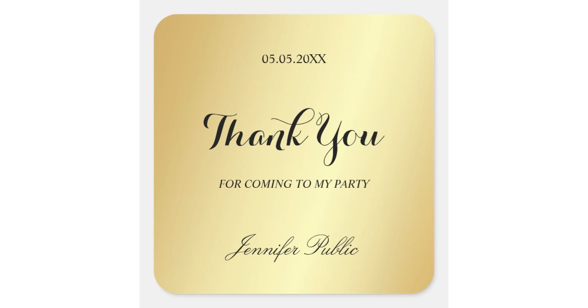 Thank You Hand Script Text Glamour Gold Template Square Sticker | Zazzle