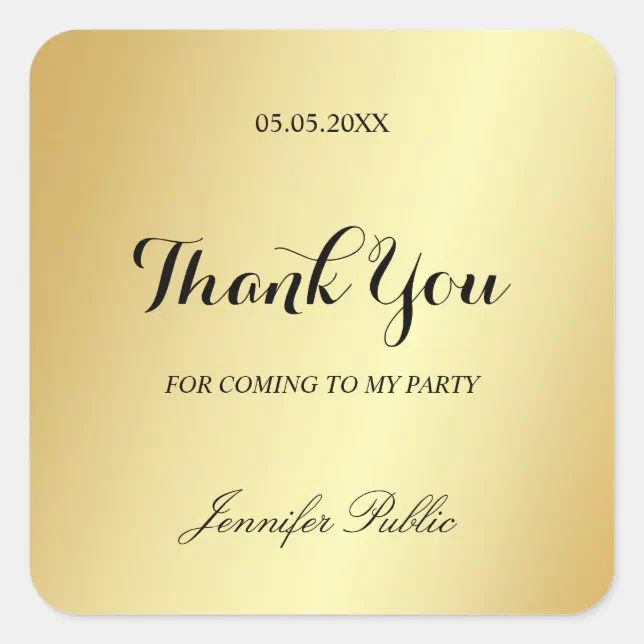 Thank You Hand Script Text Glamour Gold Template Square Sticker | Zazzle