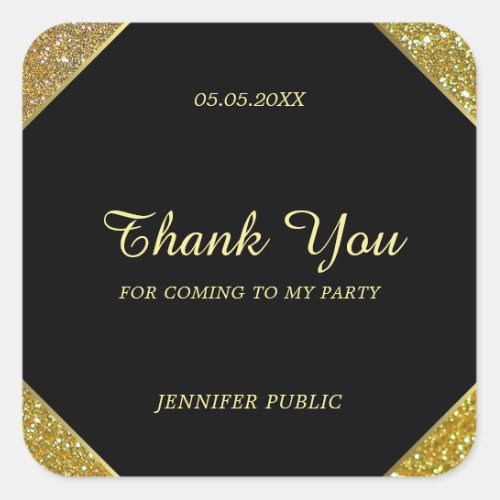 Thank You Hand Script Text Gold Glitter Template Square Sticker