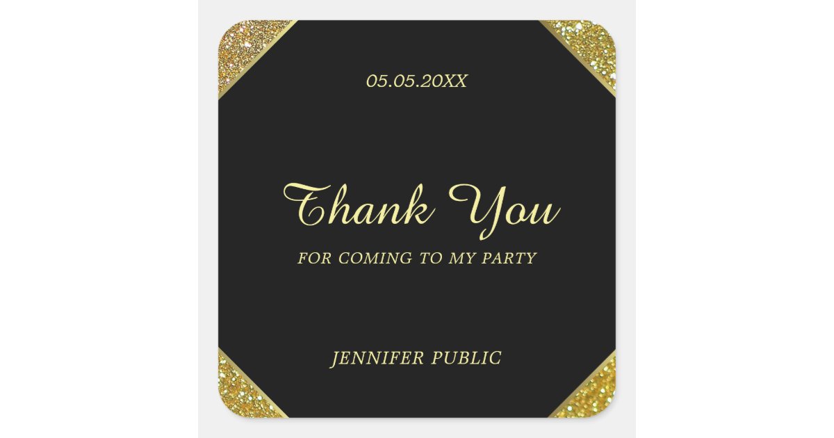 Thank You Hand Script Text Gold Glitter Template Square Sticker | Zazzle
