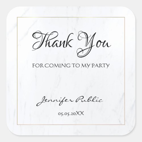Thank You Hand Script Text Gold Marble Template Square Sticker
