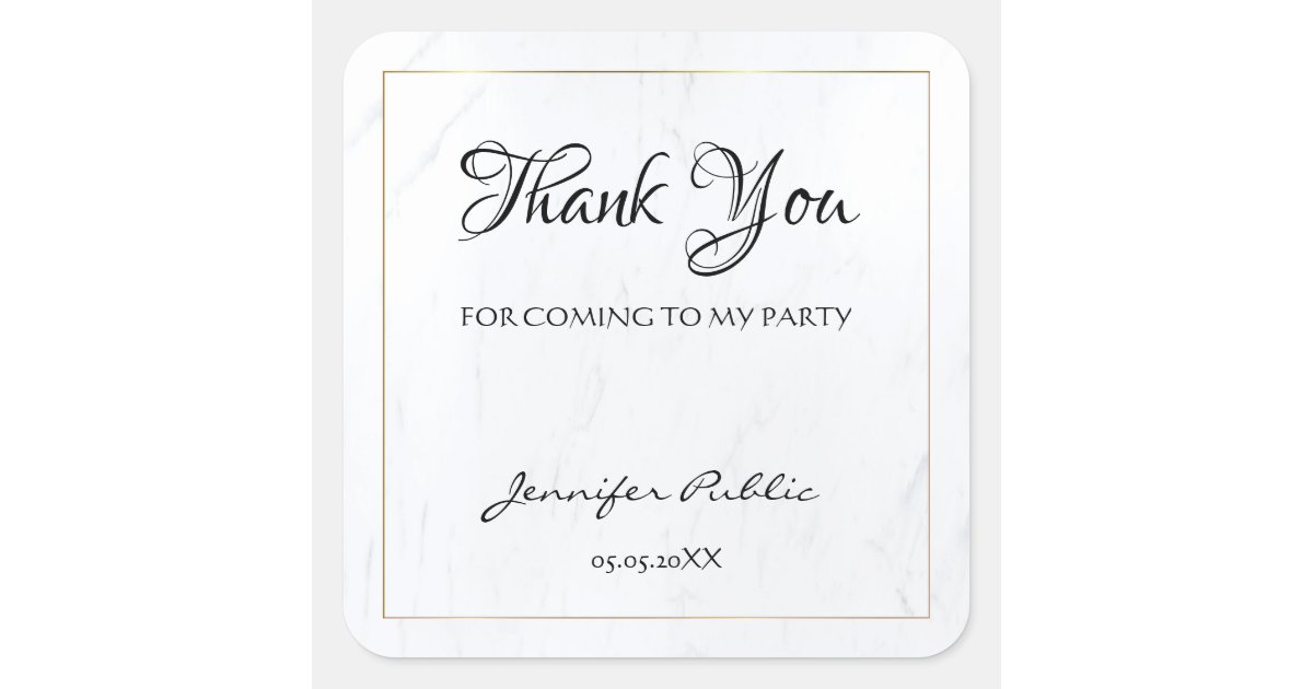 Thank You Hand Script Text Gold Marble Template Square Sticker | Zazzle