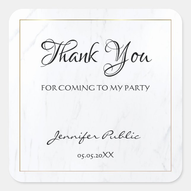 Thank You Hand Script Text Gold Marble Template Square Sticker (Front)
