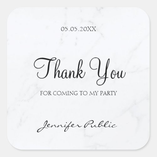 Thank You Hand Script Text Marble Elegant Template Square Sticker