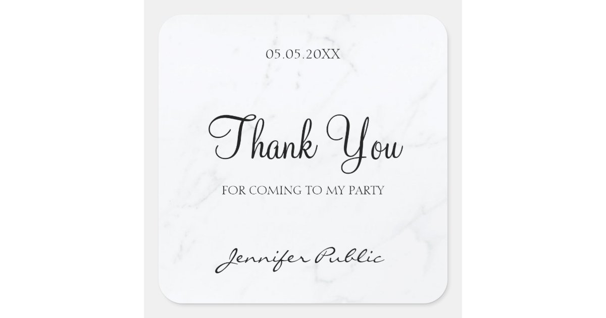 Thank You Hand Script Text Marble Elegant Template Square Sticker | Zazzle