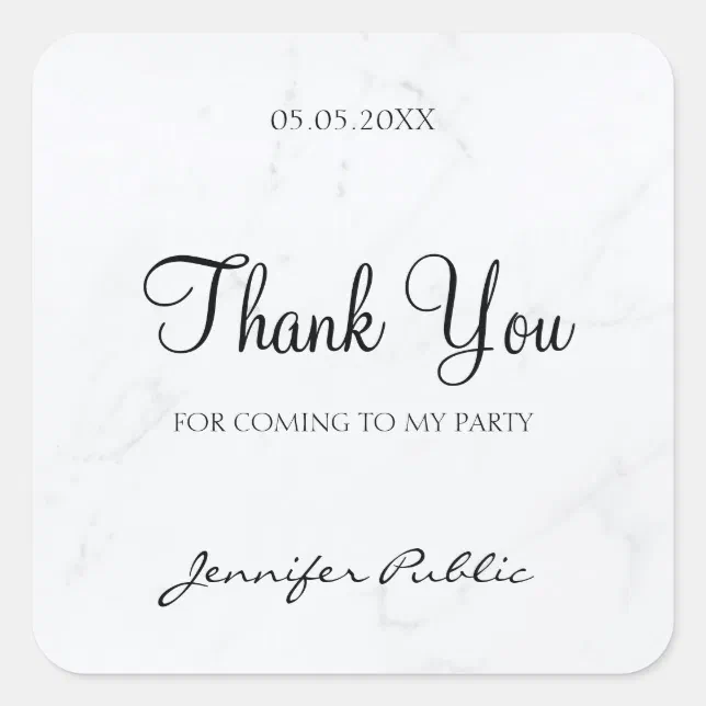 Thank You Hand Script Text Marble Elegant Template Square Sticker | Zazzle