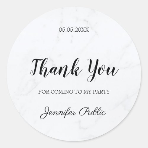 Thank You Hand Script Text Marble Template Elegant Classic Round Sticker
