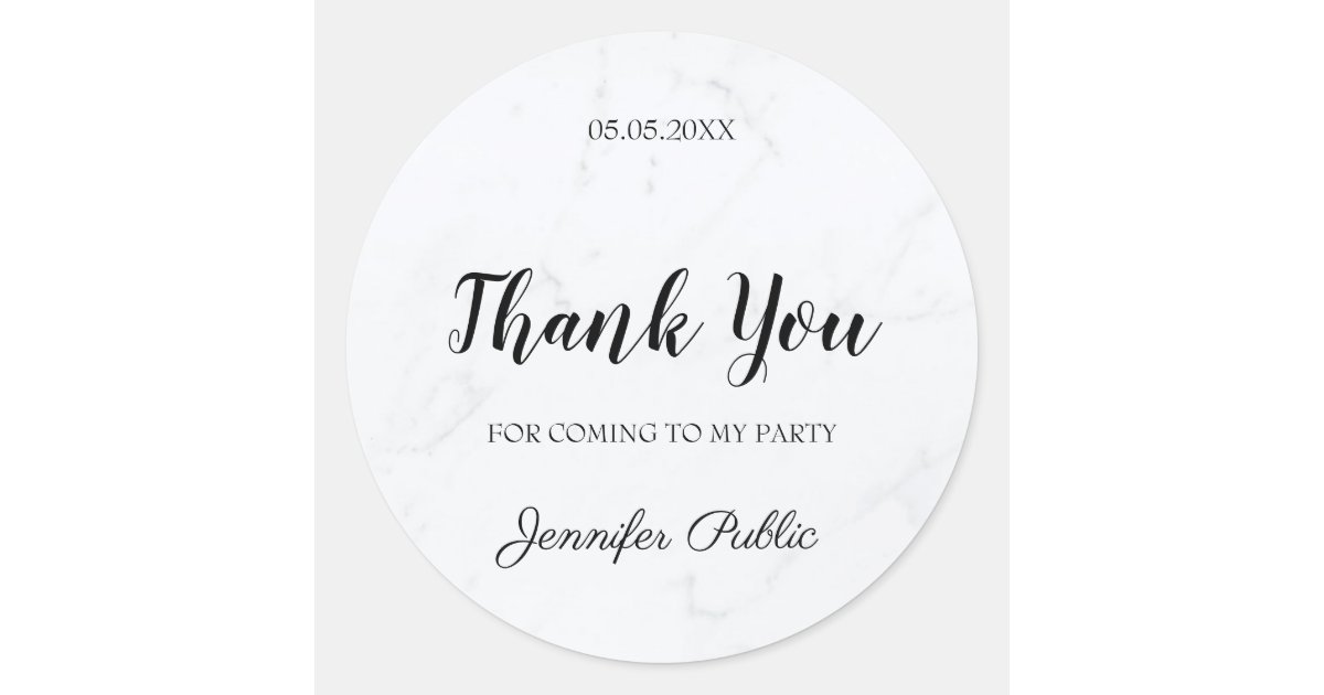 Thank You Hand Script Text Marble Template Elegant Classic Round ...