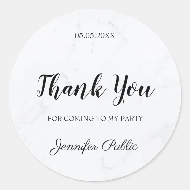 Thank You Hand Script Text Marble Template Elegant Classic Round ...