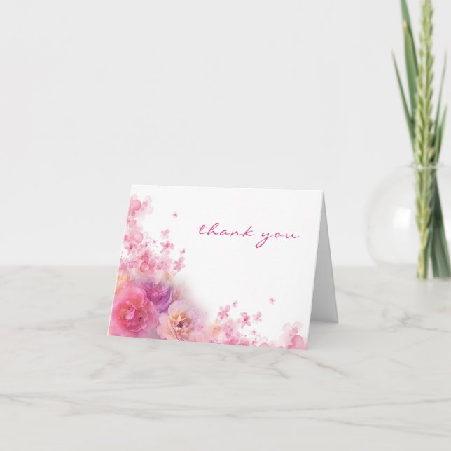 Thank You Hand Script Watercolor Flowers Elegant (Front)