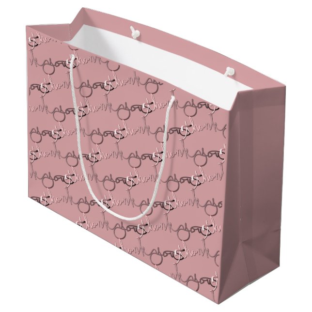 "Thank you" Hand Written Pattern in Pink Large Gift Bag (Back Angled)