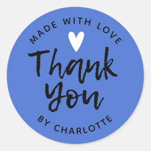 Thank You Handmade With Love blue Classic Round St Classic Round Sticker