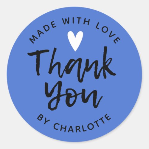 Thank You Handmade With Love blue Classic Round Sticker