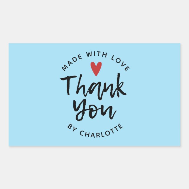 Thank You Handmade With Love Blue Rectangular Sticker (Front)