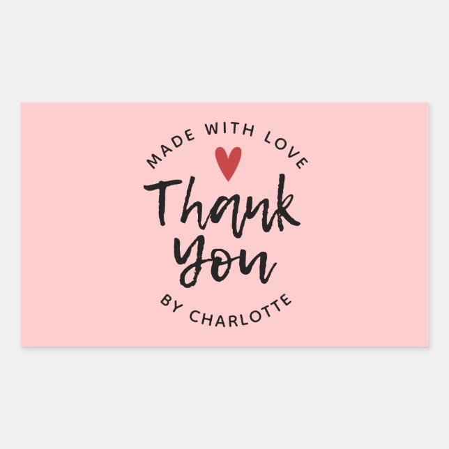 Thank You Handmade With Love Blush Pink Rectangular Sticker (Front)